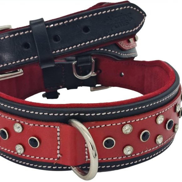 BlazingPaws Barrington Luxury Crystal Red Leather Dog Collar XXL - Picture 1 of 5